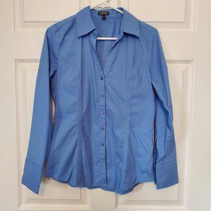 Express Women's Long Sleeve Button Up Essential Stretch Shirt in Blue, Size M